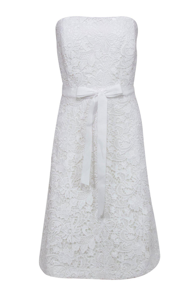 Current Boutique-Lilly Pulitzer - White Floral Lace Sleeveless Fit & Flare Dress w/ Bow Sz 12