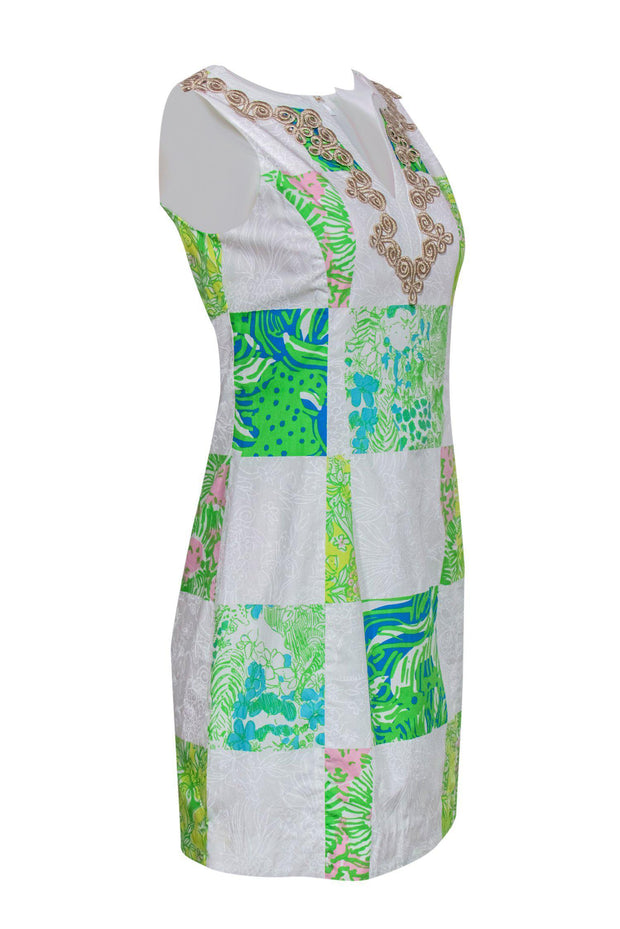 Current Boutique-Lilly Pulitzer - White & Floral Patchwork Dress w/ Embroidery Sz 2
