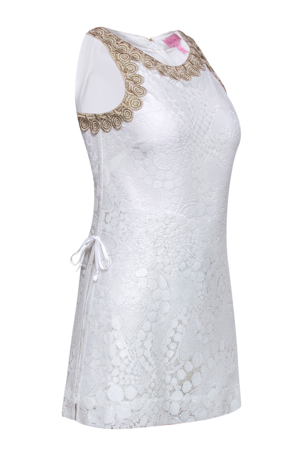 Current Boutique-Lilly Pulitzer - White Lace "Donna" Romper w/ Gold-Toned Lace Trim Sz 00