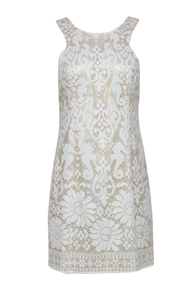Current Boutique-Lilly Pulitzer - White Lace "Largo" Dress w/ Gold Accents Sz 8