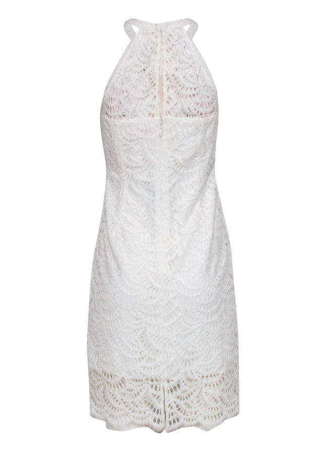 Current Boutique-Lilly Pulitzer - White Lace Sleeveless “Kenna” Sheath Dress w/ Illusion Neckline Sz 4