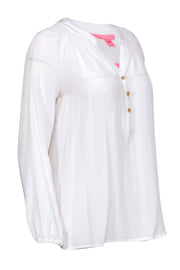 Current Boutique-Lilly Pulitzer - White Long Sleeve Silk Blouse Sz XS