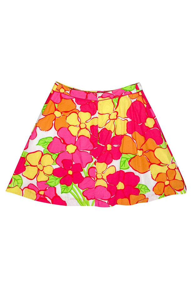 Current Boutique-Lilly Pulitzer - White, Pink & Orange Floral Print A-Line Skirt Sz 6