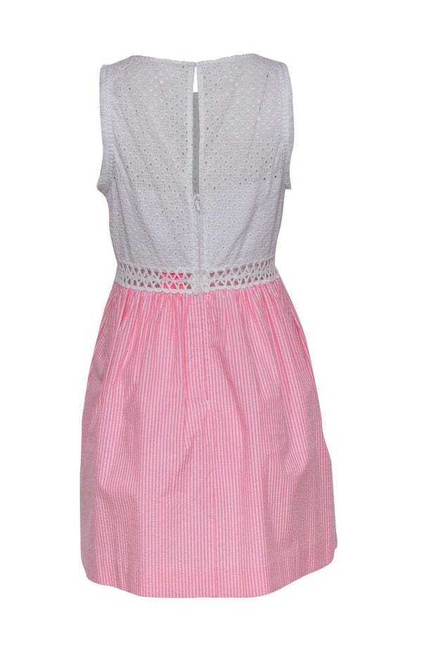 Current Boutique-Lilly Pulitzer - White & Pink Striped Seersucker "Alivia" Dress w/ Eyelet Top Sz 6