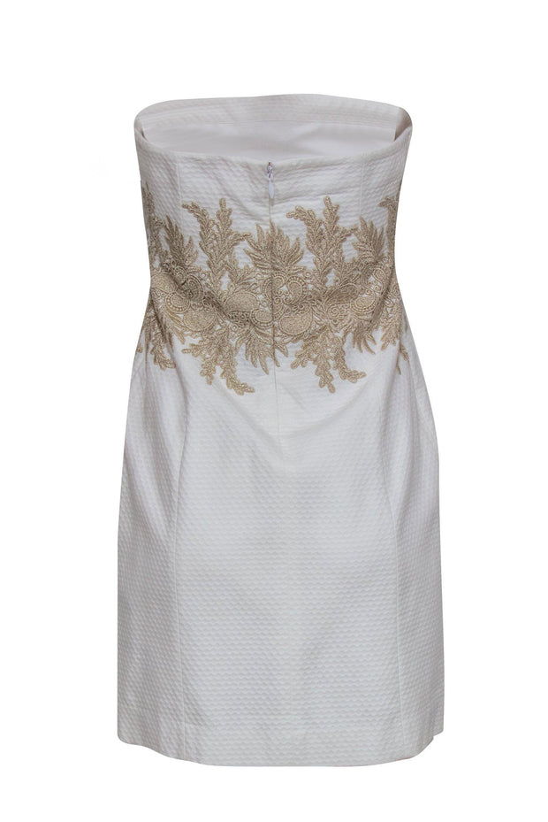 Current Boutique-Lilly Pulitzer - White Sleeveless Dress w/ Gold Paisley Lace Detail Sz 4