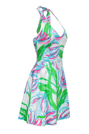 Current Boutique-Lilly Pulitzer - White Textured Halter Dress w/ Multicolored Floral Print Sz 8