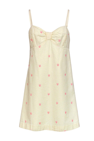 Current Boutique-Lilly Pulitzer - Yellow, White & Pink Striped & Horseshoe Embroidered Cotton Dress Sz 12