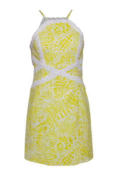 Current Boutique-Lilly Pulitzer - Yellow & White Printed Sheath Dress w/ Embroidered Trim Sz 2