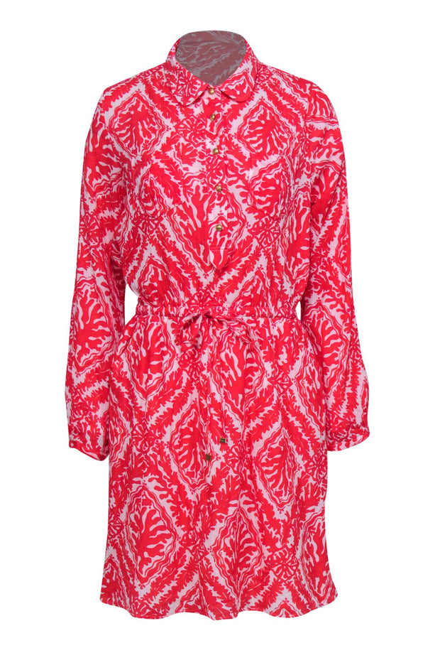 Current Boutique-Lilly Pullitzer - Pink & White Long Sleeve Button Front Dress Sz 8