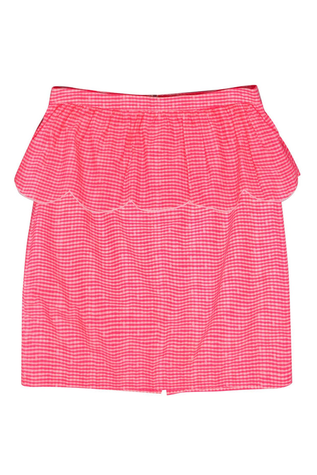 Current Boutique-Lilly Putlizer - Neon Pink Gingham Cotton Midi Skirt w/ Peplum Sz 12
