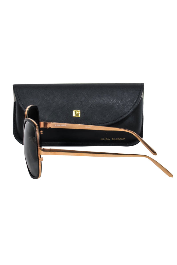 Current Boutique-Linda Farrow - Black Matte Oversized Round Sunglasses w/ Gold-Toned Frame