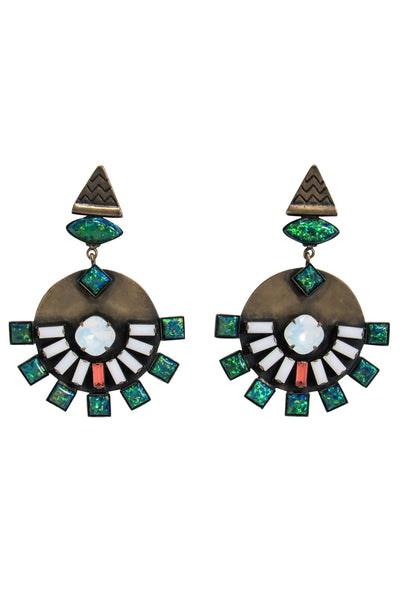 Current Boutique-Lionette - Bronze Circle Statement Earrings w/ Multicolored Gems