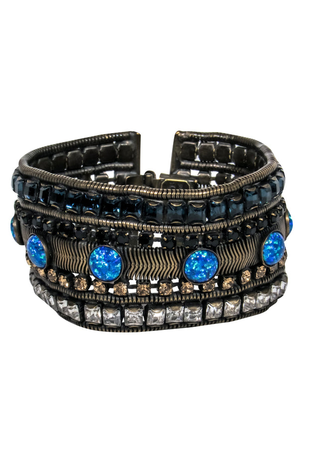 Current Boutique-Lionette - Bronze Jeweled Wide Bracelet