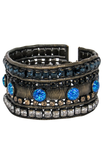 Current Boutique-Lionette - Bronze Jeweled Wide Bracelet