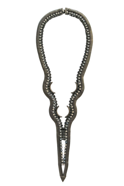 Current Boutique-Lionette - Bronze Squiggly Jeweled Statement Necklace w/ Bar Pendant
