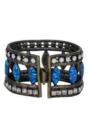 Current Boutique-Lionette - Bronze Wide Cutout Bracelet w/ Multicolored Gems