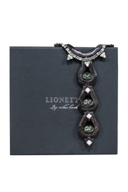 Current Boutique-Lionette - Gunmetal Jeweled Statement Necklace w/ Bar Pendant