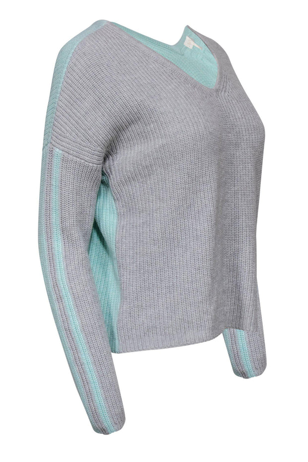 Current Boutique-Lisa Todd - Grey & Turquoise Two-Toned Cropped Knit Sweater