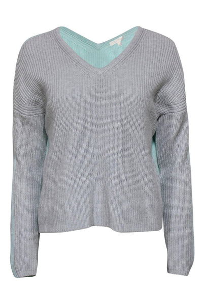 Current Boutique-Lisa Todd - Grey & Turquoise Two-Toned Cropped Knit Sweater