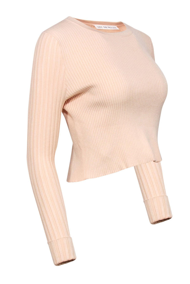 Current Boutique-Live the Process - Light Peach Ribbed Cropped Top w/ Open Back Sz S