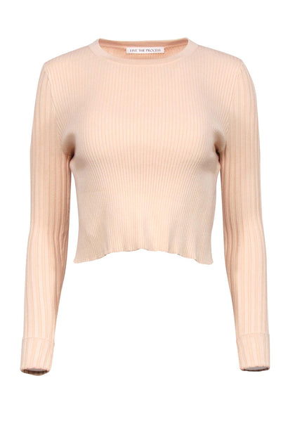 Current Boutique-Live the Process - Light Peach Ribbed Cropped Top w/ Open Back Sz S