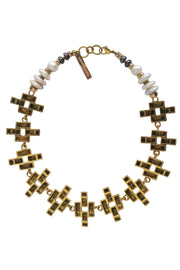 Current Boutique-Lizzie Fortunato - Gold-Toned Chunky Necklace w/ Pearl Accents