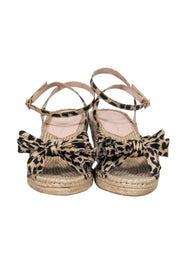 Current Boutique-Loeffler Randall - Beige Leopard Print Woven Open Toe “Charley” Wedges w/ Bow Sz 9.5