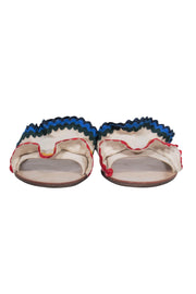 Current Boutique-Loeffler Randall - Beige Ruffle Slide Sandals w/ Multicolored Embroidery Sz 9.5