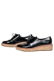 Current Boutique-Loeffler Randall - Black Leather Loafers w/ Woven Platform Sz 9