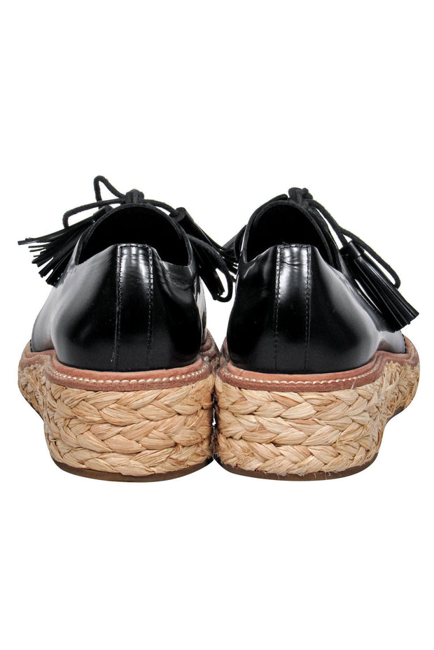 Current Boutique-Loeffler Randall - Black Leather Loafers w/ Woven Platform Sz 9