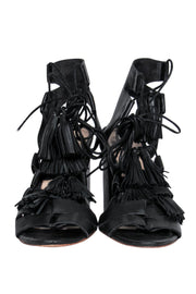 Current Boutique-Loeffler Randall - Black Leather Strappy Lace-Up Pumps w/ Tassels Sz 7