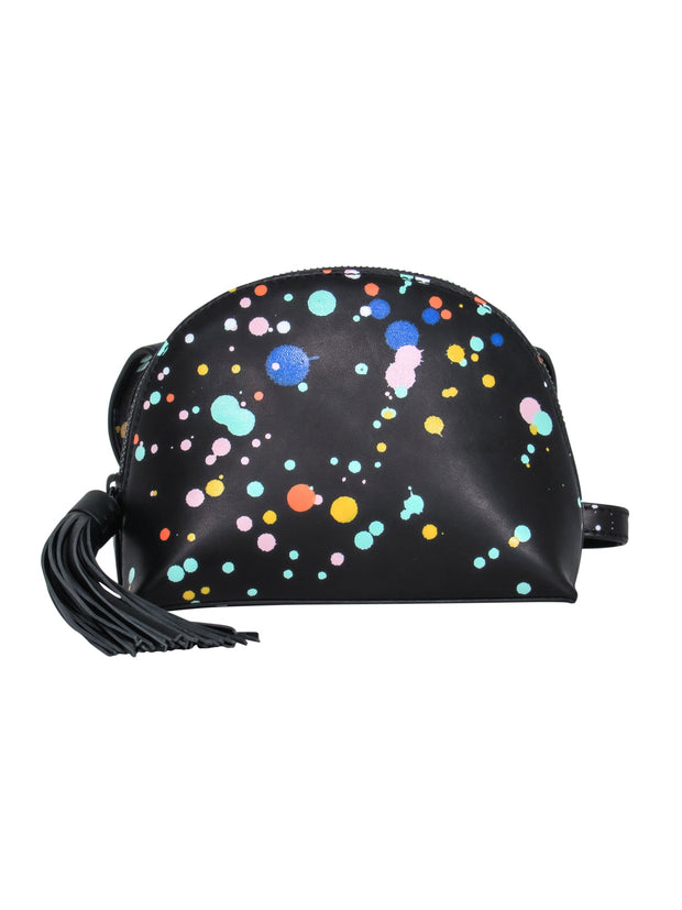 Current Boutique-Loeffler Randall – Black Leather w/ Multicolor Paint Splash Mini Crossbody Bag