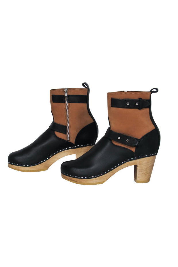 Current Boutique-Loeffler Randall - Black & Tan Clog-Style Heeled Booties Sz 9