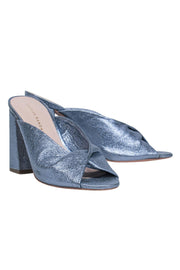 Current Boutique-Loeffler Randall - Blue Crinkled Leather Metallic Open-Toe Mule Heels Sz 7