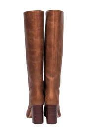 Current Boutique-Loeffler Randall - Camel Leather Calf High Boots w/ Wooden Heel Sz 9.5