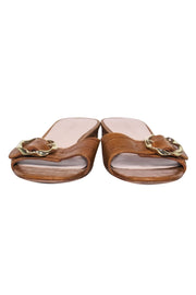 Current Boutique-Loeffler Randall - Cognac Crocodile Embossed Leather Slide Sandals Sz 6