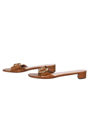 Current Boutique-Loeffler Randall - Cognac Crocodile Embossed Leather Slide Sandals Sz 6