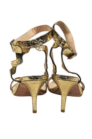 Current Boutique-Loeffler Randall - Gold Crackle Anklestrap Kitten Heels Sz 11