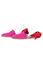 Current Boutique-Loeffler Randall - Hot Pink Suede Espadrille Slides w/ Red Straps Sz 7.5
