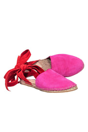 Current Boutique-Loeffler Randall - Hot Pink Suede Espadrille Slides w/ Red Straps Sz 7.5