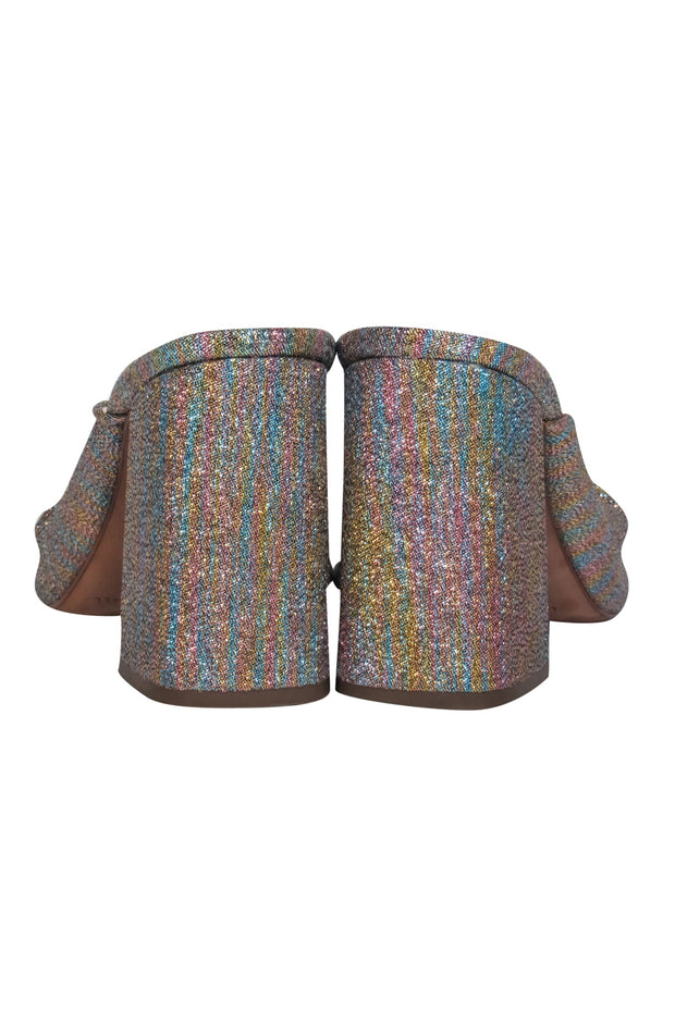 Current Boutique-Loeffler Randall - Multicolor Glitter Twisted Block Heel Mules Sz 7.5