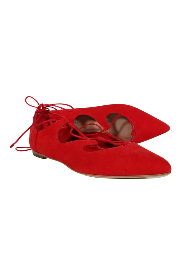 Current Boutique-Loeffler Randall - Red Ambra Suede Lace-Up Flat Sz 9