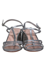 Current Boutique-Loeffler Randall - Silver Crinkled Leather Block Heeled Strappy Sandals Sz 9