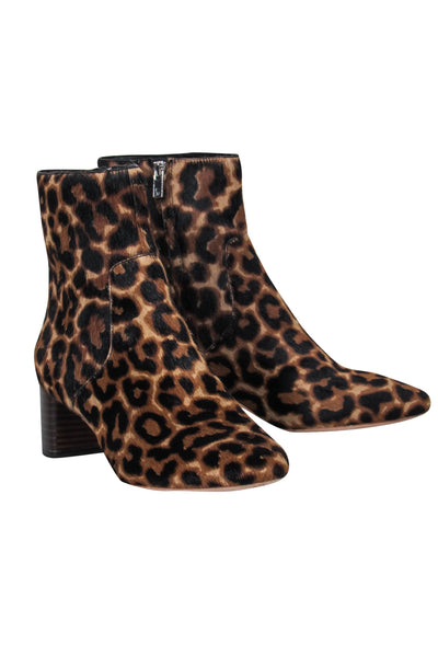 Current Boutique-Loeffler Randall - Tan & Black Leopard Print Calf Hair Block Heel Booties Sz 6.5