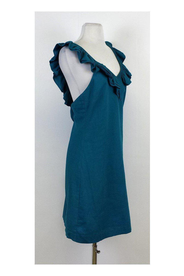 Current Boutique-Loeffler Randall - Teal Linen Ruffle Sleeveless Dress Sz 4