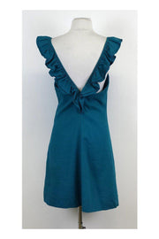 Current Boutique-Loeffler Randall - Teal Linen Ruffle Sleeveless Dress Sz 4