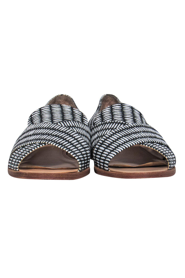 Current Boutique-Loeffler Randall - White & Black Woven Peep Toe Loafers Sz 9