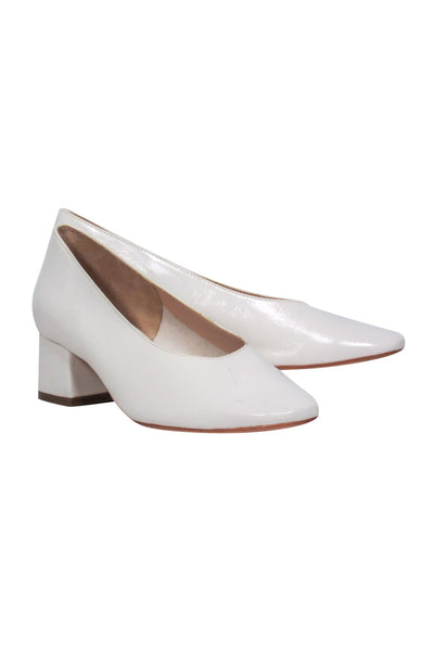 Current Boutique-Loeffler Randall - White Glossy Leather Block Heels Sz 7.5