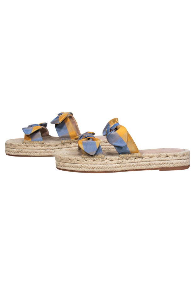 Current Boutique-Loeffler Randall - Yellow & Blue Plaid Woven Espadrille Sandals w/ Bows Sz 9