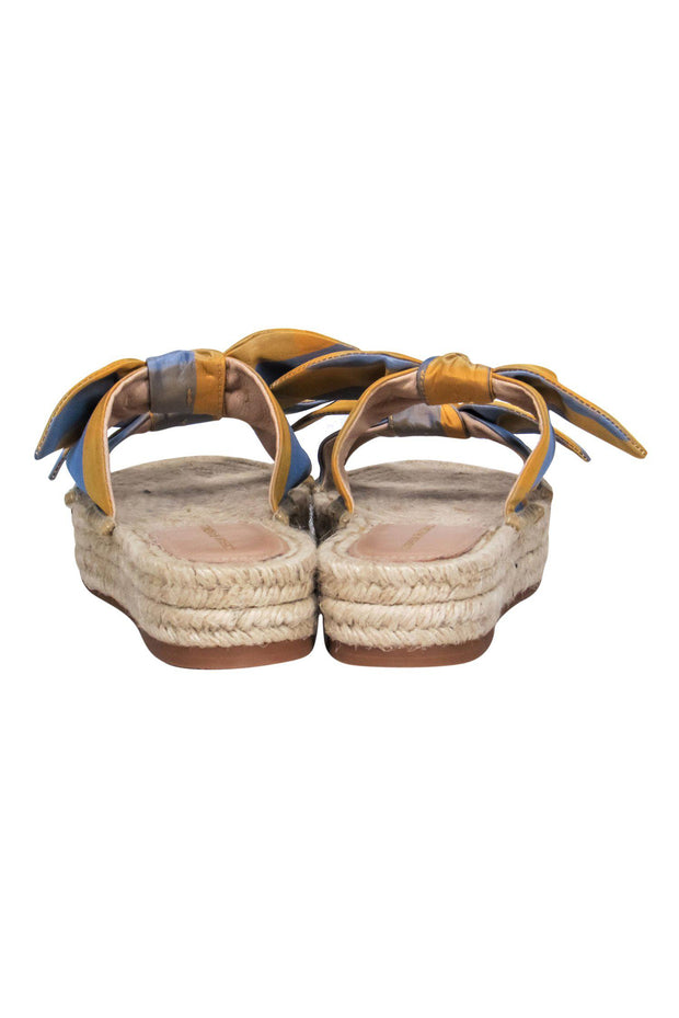 Current Boutique-Loeffler Randall - Yellow & Blue Plaid Woven Espadrille Sandals w/ Bows Sz 9